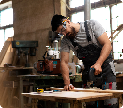 Man cutting wood with precision tools